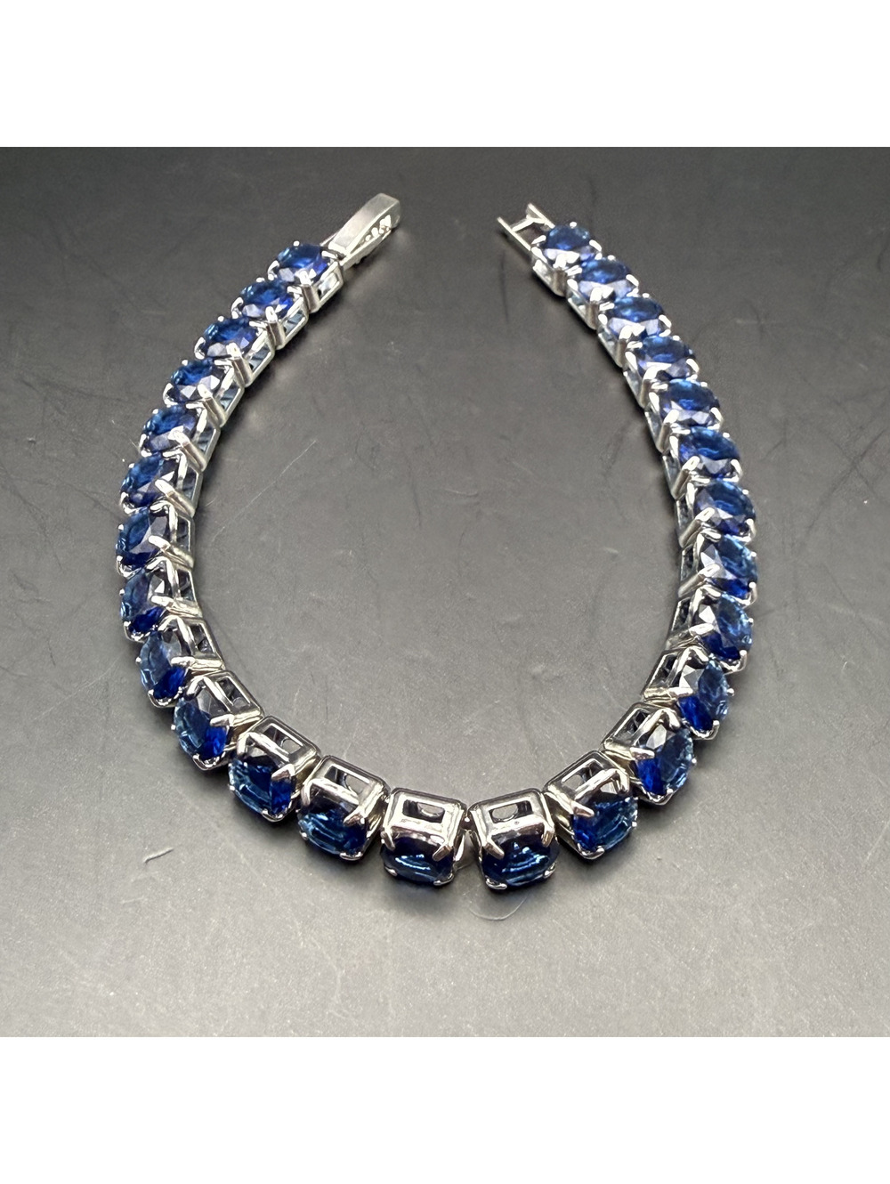 candy+clover chunky navy blue crystal silver tone tennis bracelet